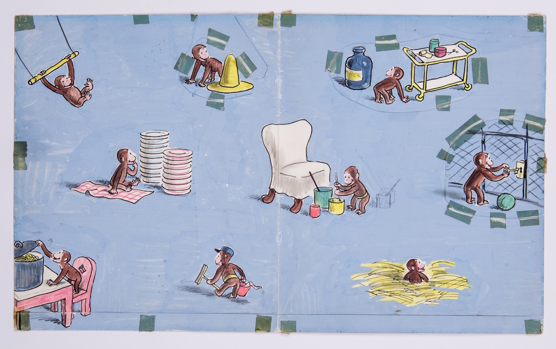 希少＊おさるのジョージ 原画コピー 額装品 松屋銀座展限定 おさるの