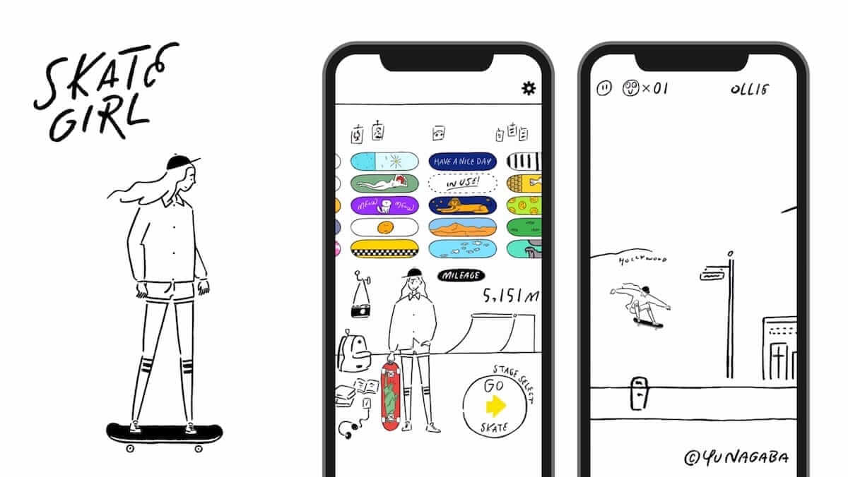 長場雄が初めてゲームイラストを描いたゲームアプリ「SKATE GIRL」がリリース art_culture_180814_01-1200x676
